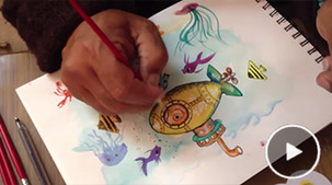 Šrí Mooji maluje rybu v ponorce (Sri Mooji Painting The Fish in the Submarine)